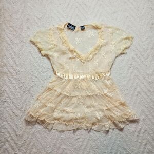 Y2K Sheer Floral Lace Babydoll Coquette Blouse